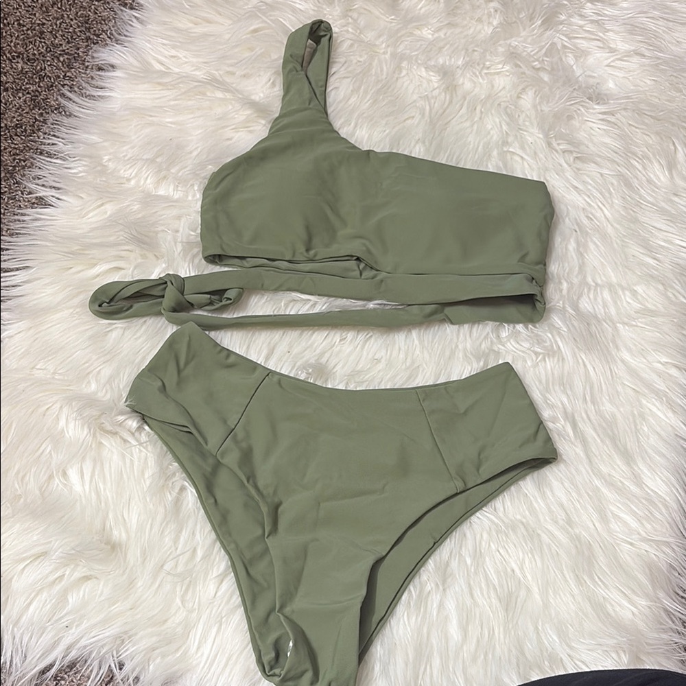 Olive One-Shoulder Bikini Set - Women's Swim Bikini